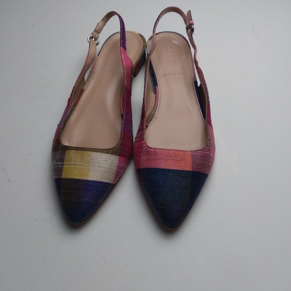 J. Crew Slingback flat shoes plaid fabric multicolor size 7.5 - Picture 5 of 9